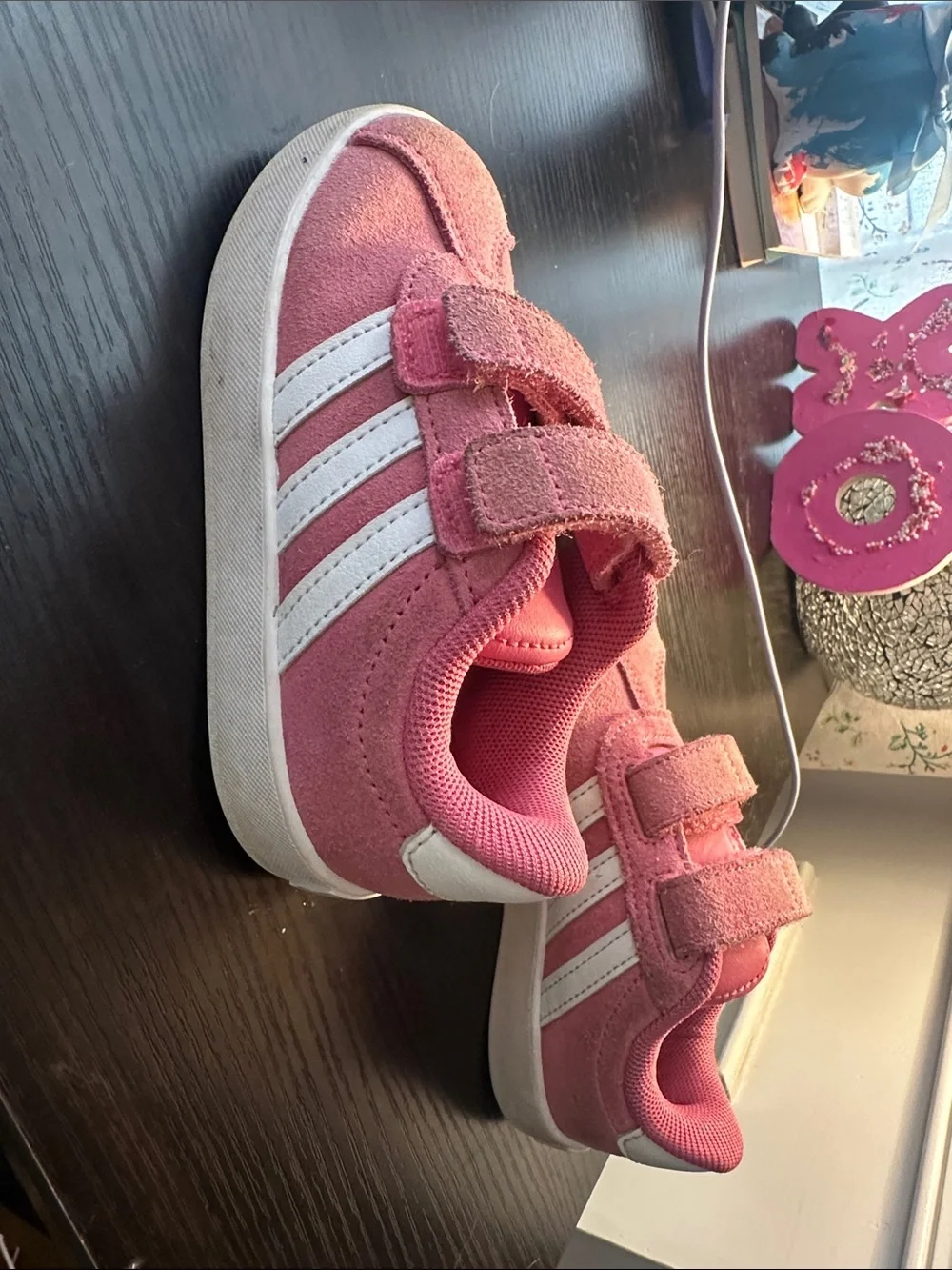 adidas Kids Pink Suede Velcro Sneakers